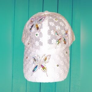 LA VALENTINA Butterfly Lace Rhinestone Hat